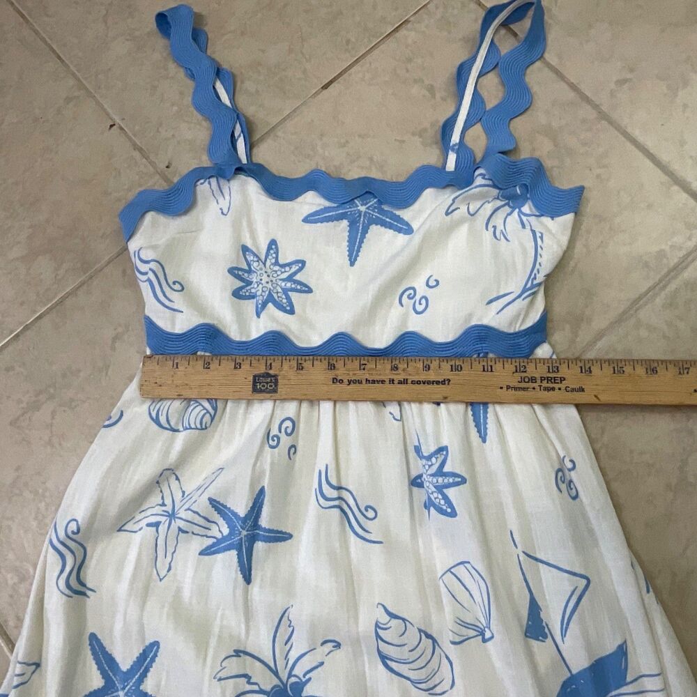Anthropologie By The River Tiered Midi Dress Size Small Blue shells white smock - Picture 10 of 11